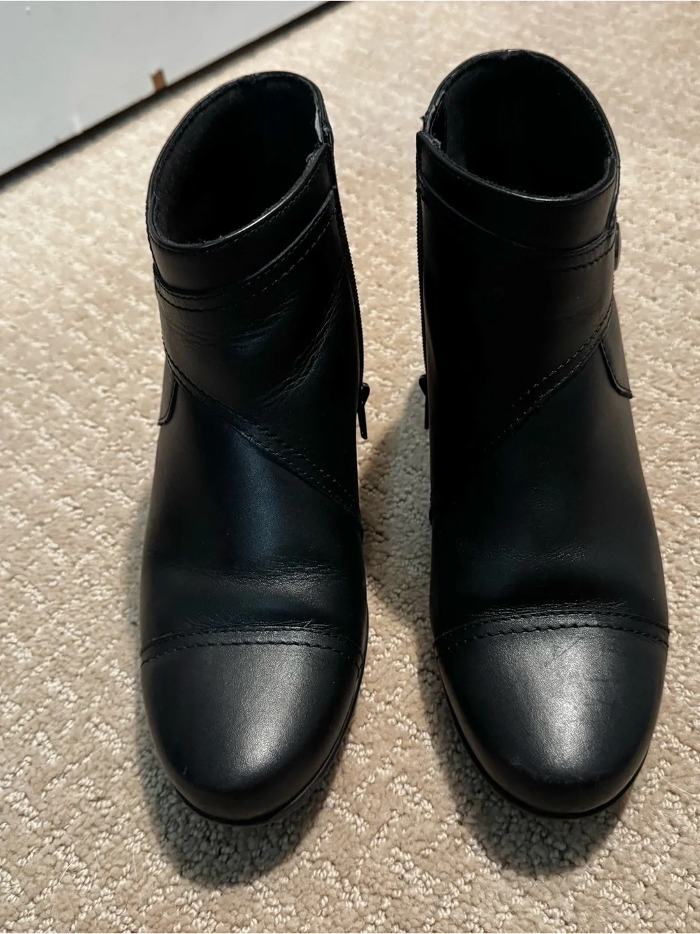 Black Leather Women's Ankle Boots - Classic Zip & Strap - Size 8 - Picture 4 of 10